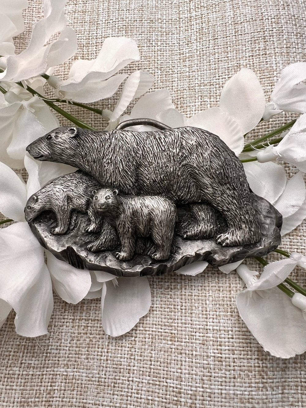 VINTAGE Belt Buckle | Silver Pewter Cowboy Buckle with Polar Bears